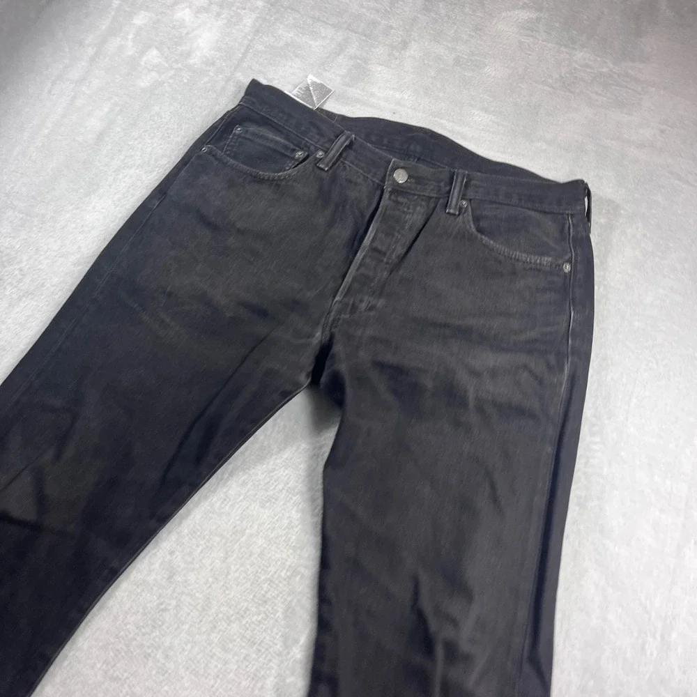 Levis 501 Original Fit Mens Jeans 34x32 Washed Black Cotton Button Fly Straight